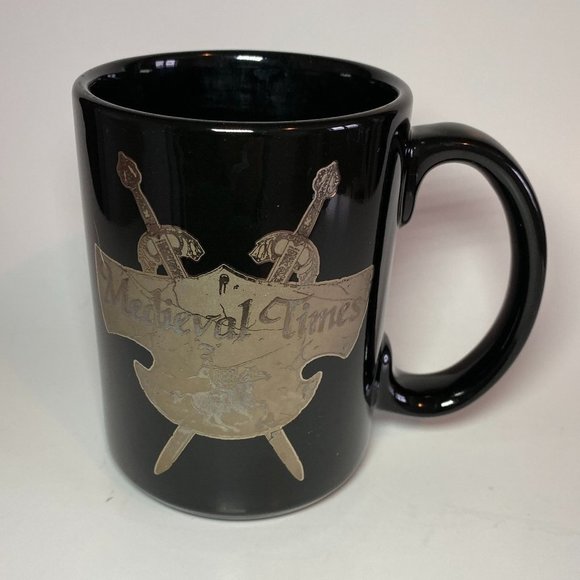Medieval Times Dinner & Tournament Coffee Cup Mug Ceramic Black & Gold - Picture 1 of 6